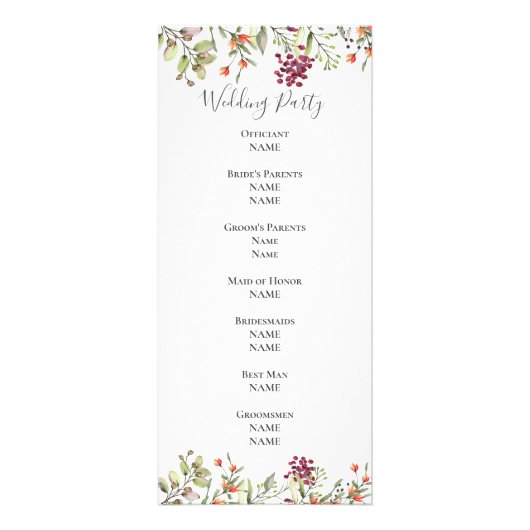 Wildflower Meadow Trouwprogramma Reclamekaart (Achterkant)