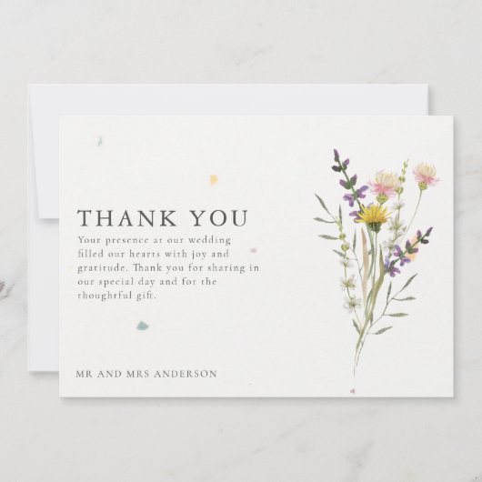 Wildflower Meadow Twee foto bruiloft dank u Bedankkaart (Voorkant)