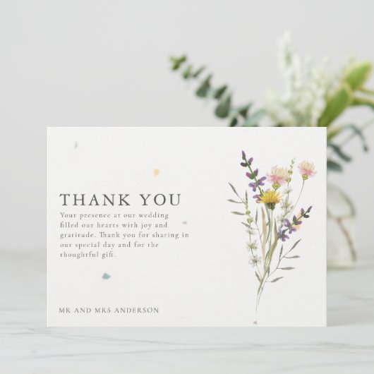Wildflower Meadow Twee foto bruiloft dank u Bedankkaart (Staand voorkant)