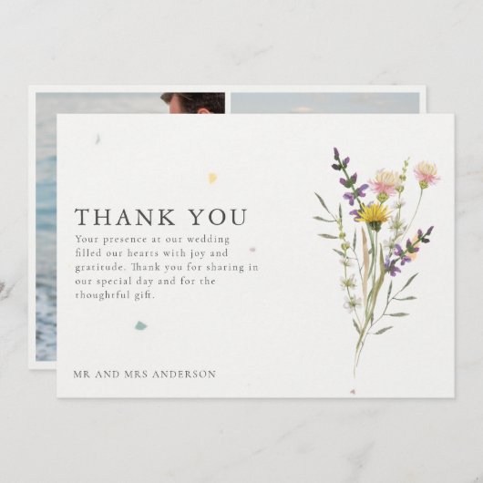 Wildflower Meadow Twee foto bruiloft dank u Bedankkaart (Voorkant / Achterkant)
