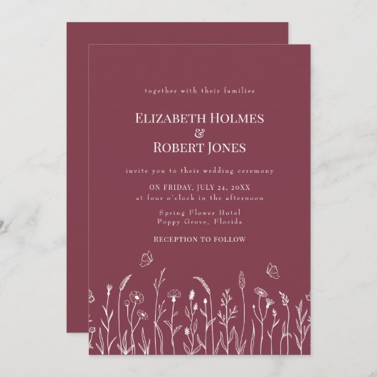 Wildflower Meadow Vlinders Bruiloft Uitnodiging (Voorkant / Achterkant)