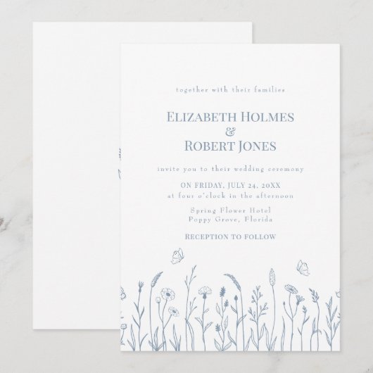Wildflower Meadow Vlinders Bruiloft Uitnodiging (Voorkant / Achterkant)