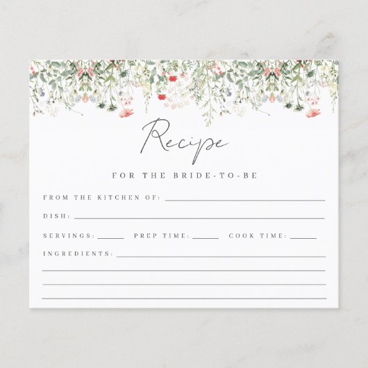 Wildflower Meadow Vrijgezellenfeest Recept Kaart (Voorkant)