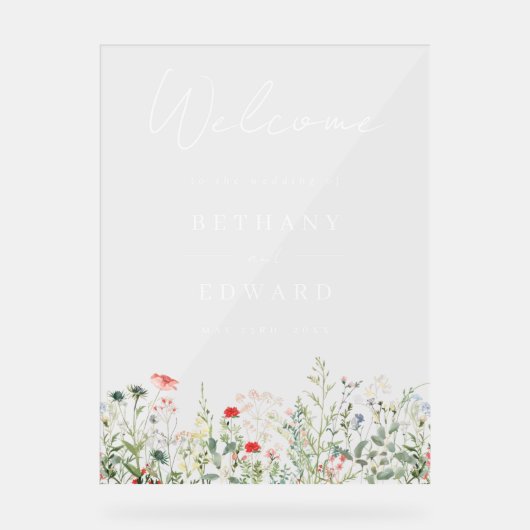 Wildflower Meadow Wedding Welkom Acryl Bord (Voorkant)