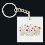 Wildflower Meadow with natural watercolor blooms Sleutelhanger<br><div class="desc">A stunning watercolor design featuring a meadow with wildflowers. This blooming meadow adds natural elegance and botanical beauty to any style. Perfect for flower and nature lovers.</div>