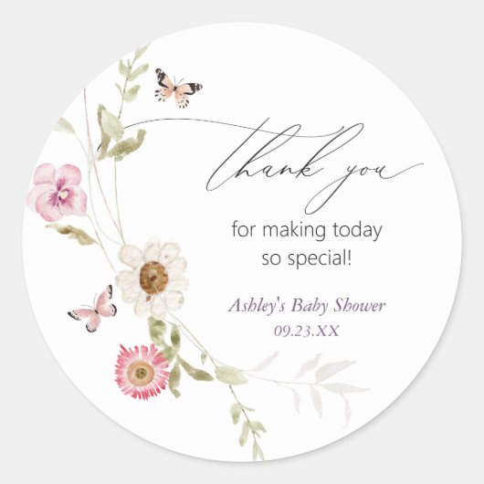Wildflower Meadow Wreath Baby shower Ronde Sticker (Voorkant)