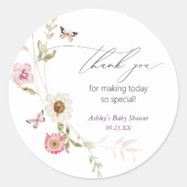 Wildflower Meadow Wreath Baby shower Ronde Sticker