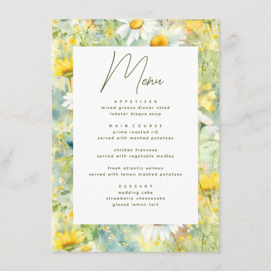 Wildflower Meadow Zomer Foliage Boho Bruiloft Menu (Voorkant)