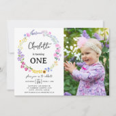Wildflower Meisje 1e Verjaardag Bloemen Foto Kaart (Voorkant)