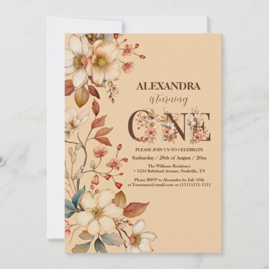 Wildflower meisje 1e verjaardag kaart (Voorkant)