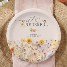 Wildflower meisje 1e verjaardag papieren bordje