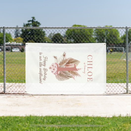 Wildflower Meisje 1e Verjaardag Party Banner (Insitu)