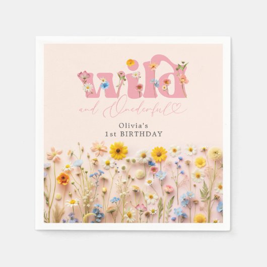 Wildflower meisje 1e verjaardag servet (Voorkant)