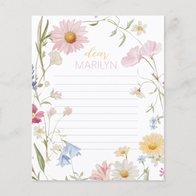 Wildflower Meisje 1e Verjaardag Tijd Capsule Kaart (Voorkant)