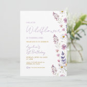 Wildflower meisje 1e verjaardag uitnodiging (Staand voorkant)