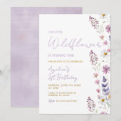 Wildflower meisje 1e verjaardag uitnodiging (Voorkant / Achterkant)