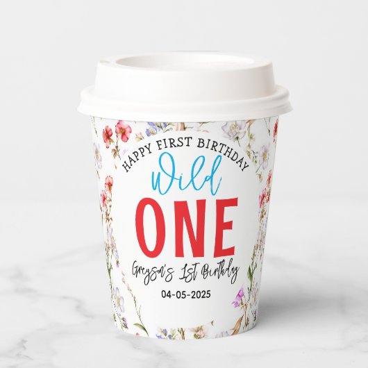 Wildflower Meisje 1e Verjaardagsfeest Papieren Bekers (Achterkant)