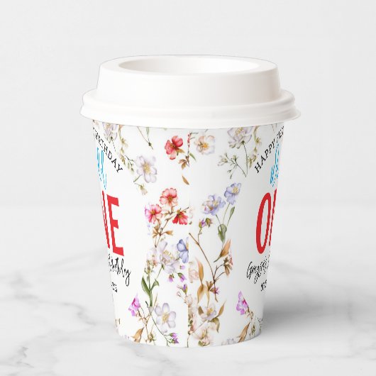 Wildflower Meisje 1e Verjaardagsfeest Papieren Bekers (Rechts)