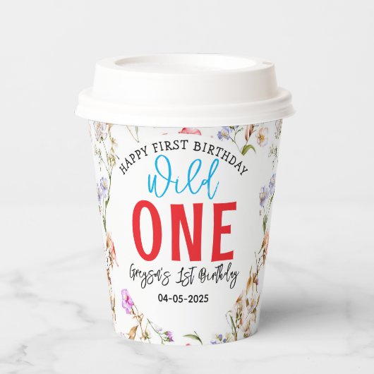 Wildflower Meisje 1e Verjaardagsfeest Papieren Bekers (Voorkant)