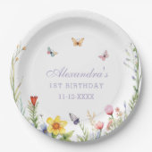 Wildflower Meisje 1e Verjaardagsfeest Papieren Bordje (Voorkant)