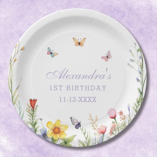 Wildflower Meisje 1e Verjaardagsfeest Papieren Bordje