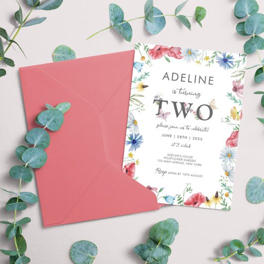 Wildflower Meisje 2e Verjaardag Bloemenvlinder Sch Kaart