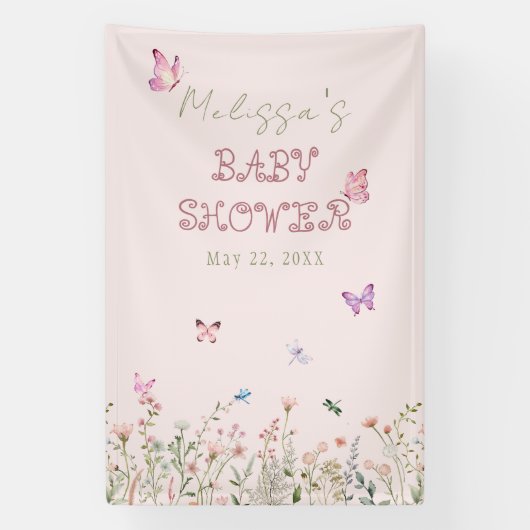 Wildflower Meisje Baby shower Bloemen Foto Achterg Spandoek (Verticaal)