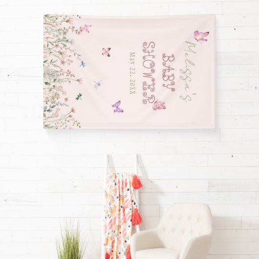 Wildflower Meisje Baby shower Bloemen Foto Achterg Spandoek (Insitu)