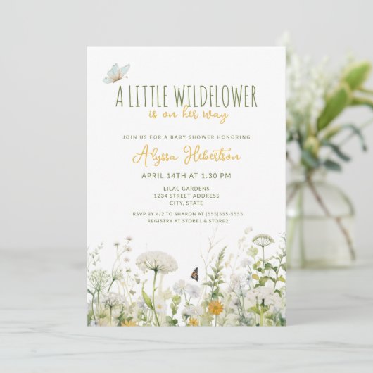 Wildflower Meisje Baby shower Kaart (Staand voorkant)