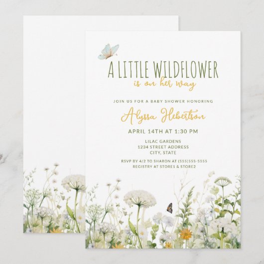 Wildflower Meisje Baby shower Kaart (Voorkant / Achterkant)