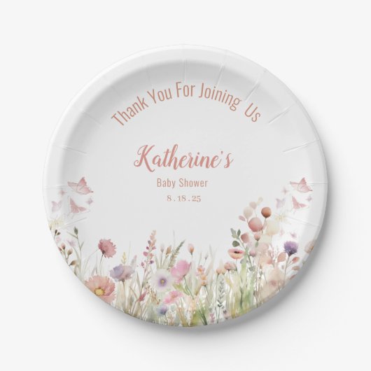Wildflower Meisje Baby shower Papieren Bordje (Voorkant)