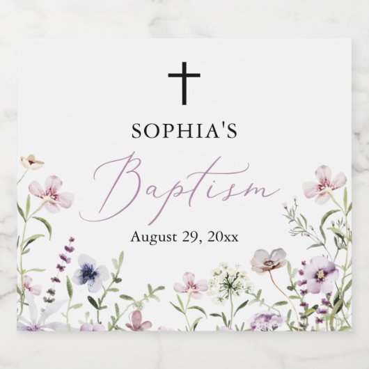 Wildflower meisje doop mousserende wijn fles label sparkling wijnetiket (Enkel label)