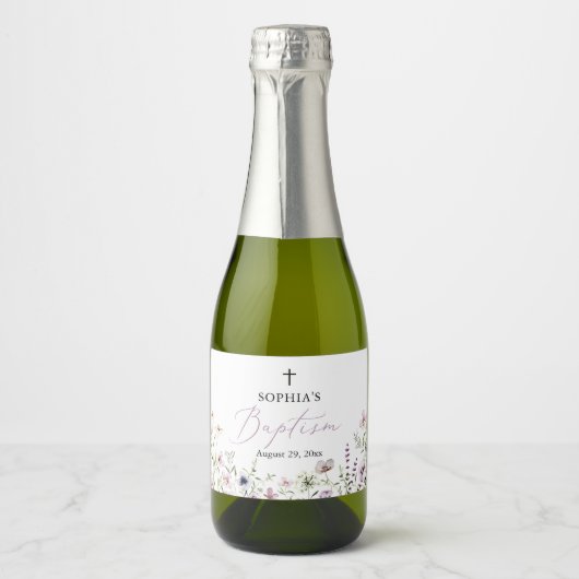 Wildflower meisje doop mousserende wijn fles label sparkling wijnetiket (Voorkant)