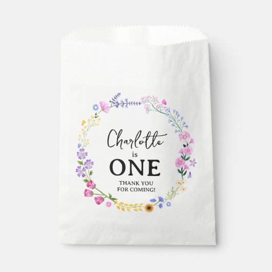 Wildflower meisje eerste verjaardag dank u bedankzakje (Voorkant)