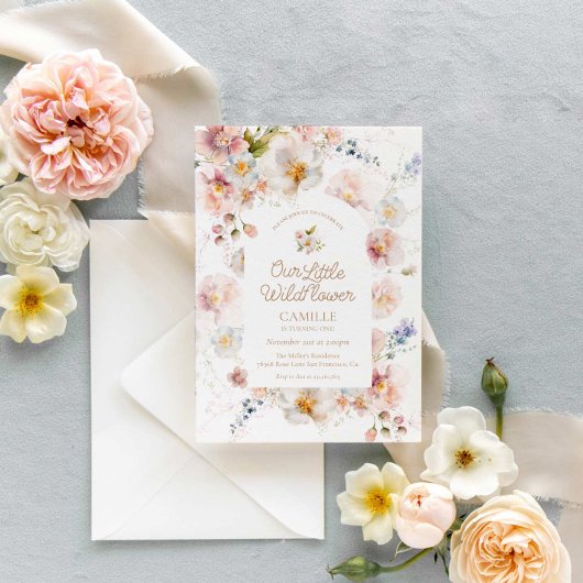 Wildflower meisje eerste verjaardag uitnodiging