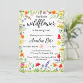 Wildflower meisje eerste verjaardag uitnodiging (Staand voorkant)