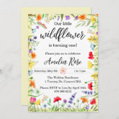 Wildflower meisje eerste verjaardag uitnodiging (Voorkant / Achterkant)