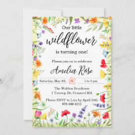Wildflower meisje eerste verjaardag uitnodiging