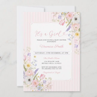 Wildflower Meisje Roze Bloemenkind Baby Shower  Kaart