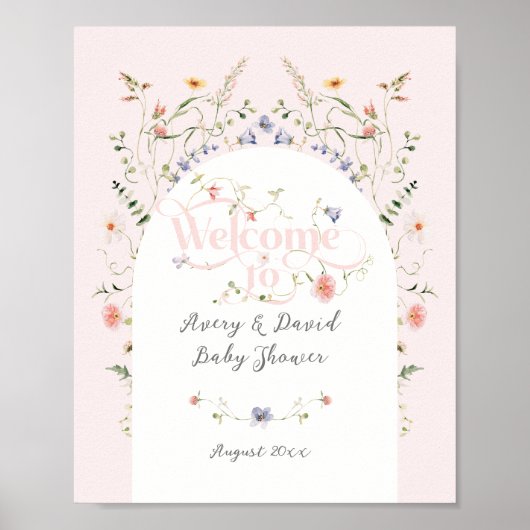 Wildflower Meisje Roze Bloom Baby shower Poster (Voorkant)