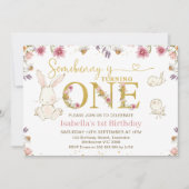 Wildflower Meisjes Sommige Konijntje 1e Verjaardag Kaart (Voorkant)