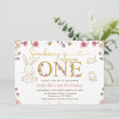 Wildflower Meisjes Sommige Konijntje 1e Verjaardag Kaart (Staand voorkant)