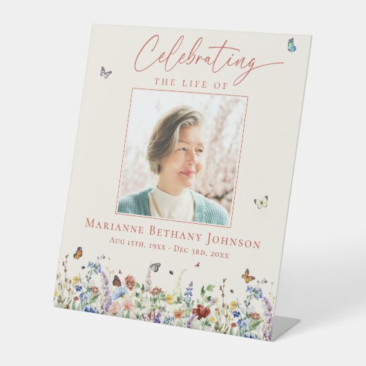 Wildflower Memorial Funeral Reclamebord Met Voetstuk (Voorkant)