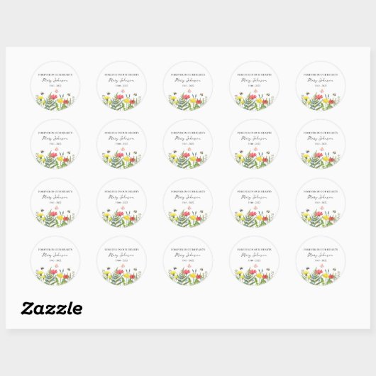 Wildflower Memorial Funeral Ronde Sticker (Vel)
