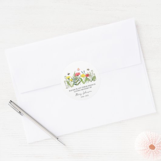 Wildflower Memorial Funeral Seed Packet Ronde Sticker (Envelop)
