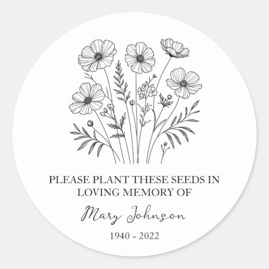Wildflower Memorial Funeral Seed Packet Ronde Sticker (Voorkant)