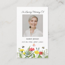 Wildflower Memorial Photo Funeral Prayer Card Visitekaartje