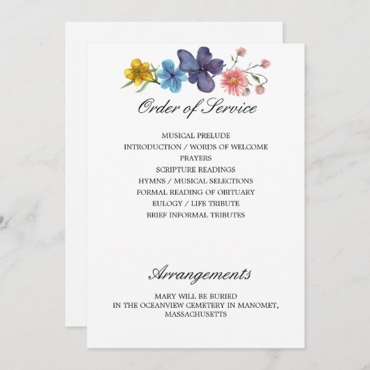 Wildflower Memorial Programma Sides 3 en 4 (Voorkant / Achterkant)