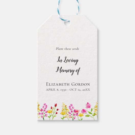 Wildflower Memorial Seed Packets Funeral Favor Cadeaulabel (Voorkant)