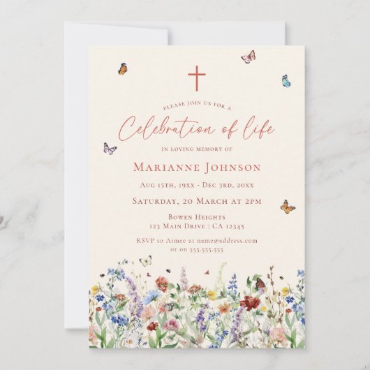 Wildflower Memorial Service viering van het leven Kaart (Voorkant)